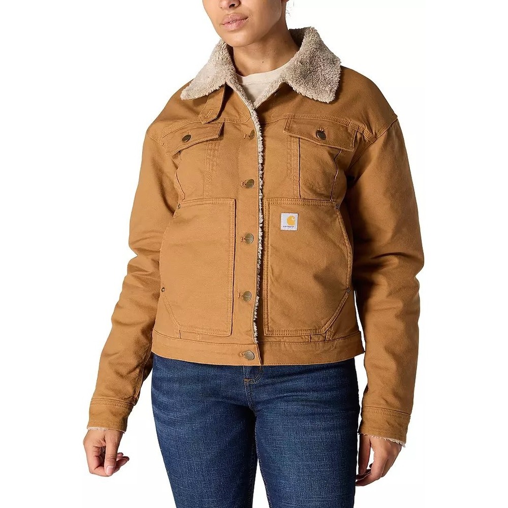 Carhartt Womens Rugged Flex Canvas Sherpa Lined Jacket Brown Size 2XL NWT